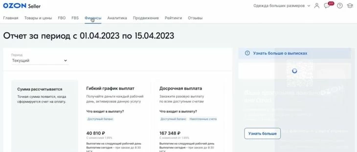 Отчет по выплатам и выводу денег с Озон селлер