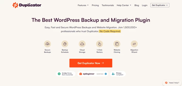 Главная страница сайта Duplicator.com