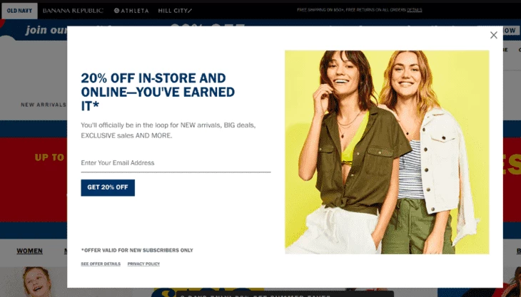 Pop-up ad example