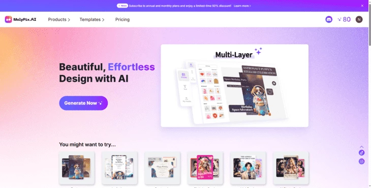 Главная страница нейросети Molypix AI