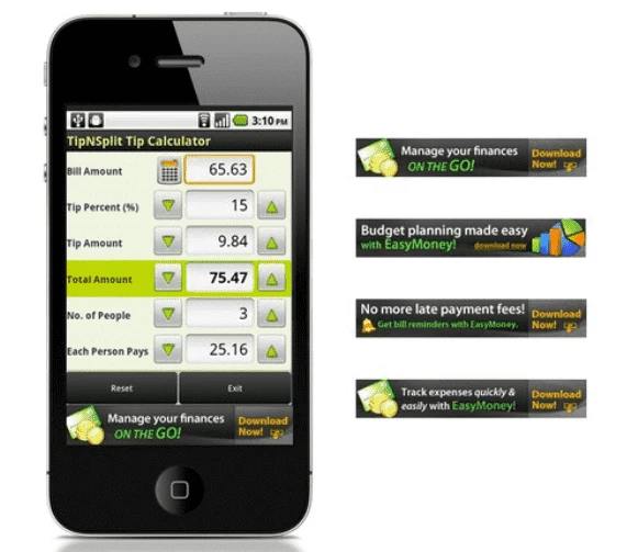 Example of in-app banner ads