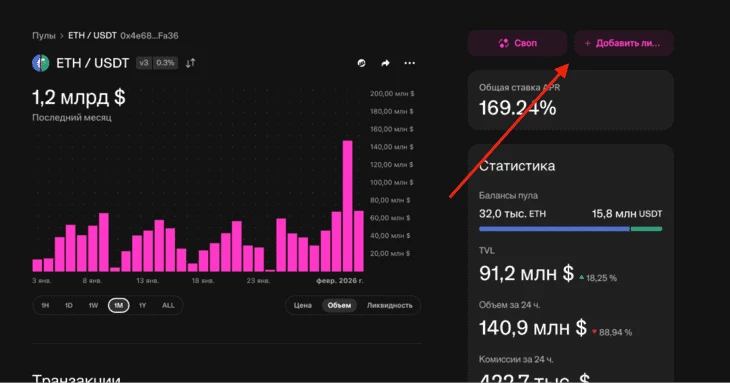 Кнопка «Добавить ликвидность»