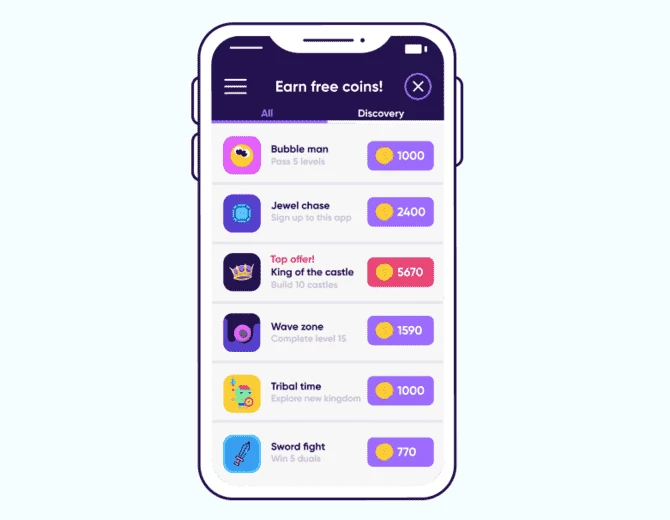 Example of in-app offerwall ads