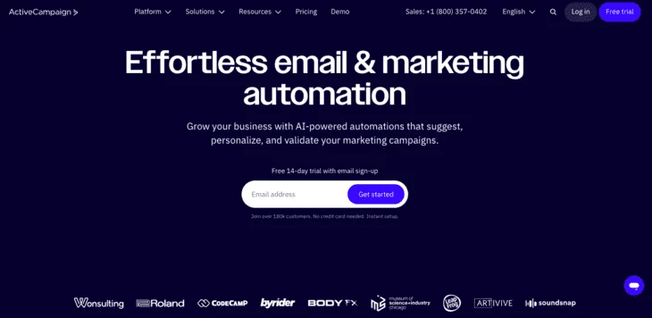 ActiveCampaign homepage