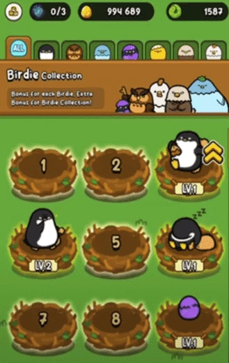 Коллекция Birdie (птичек) в игре Egg Drop