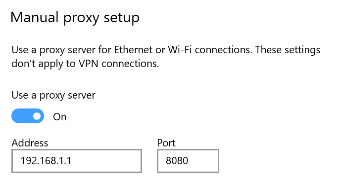 Manual proxy setup