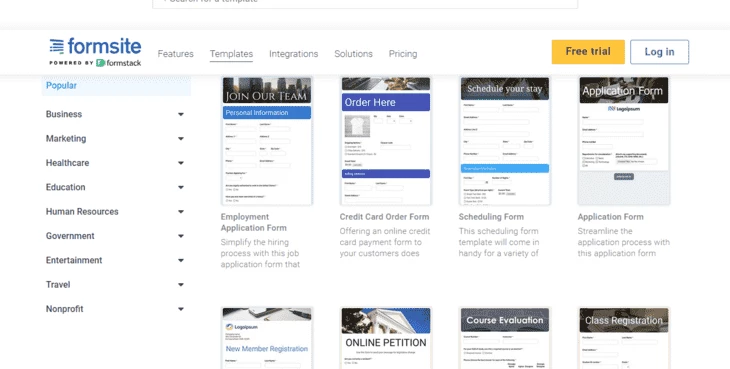 Страница Formsite