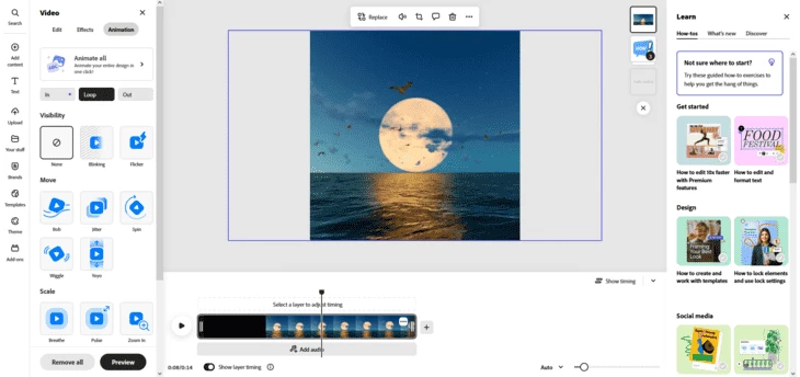 Пример кастомизации видео в Adobe Express