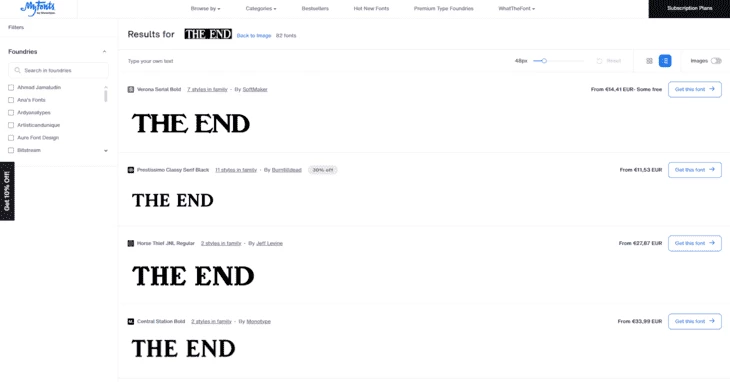 Пример работы платформы WhatTheFont