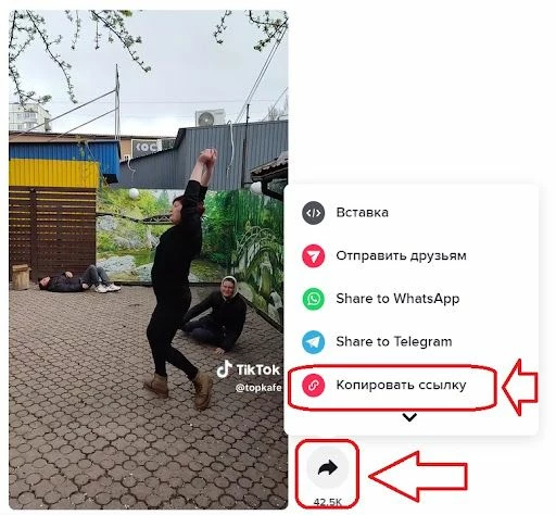Копирование ссылки на видео из ТикТока
