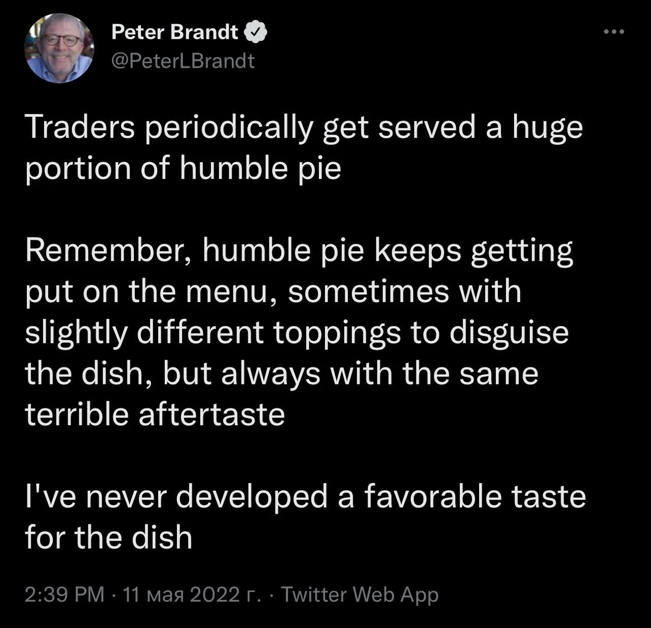 Пост из Твиттера Питера Брандта