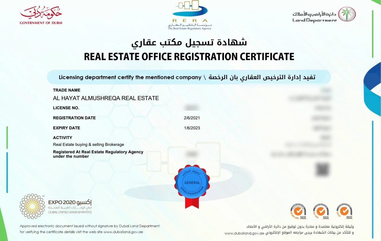 Пример сертификата для агентства недвижимости