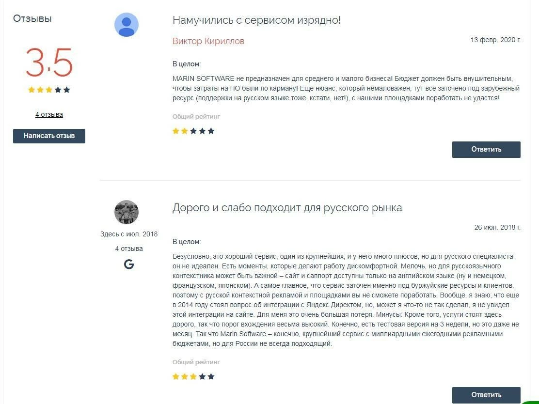 Отзывы о сервисе Marin Software