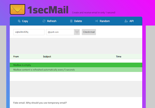 1sec MAIL - временная электронная почта