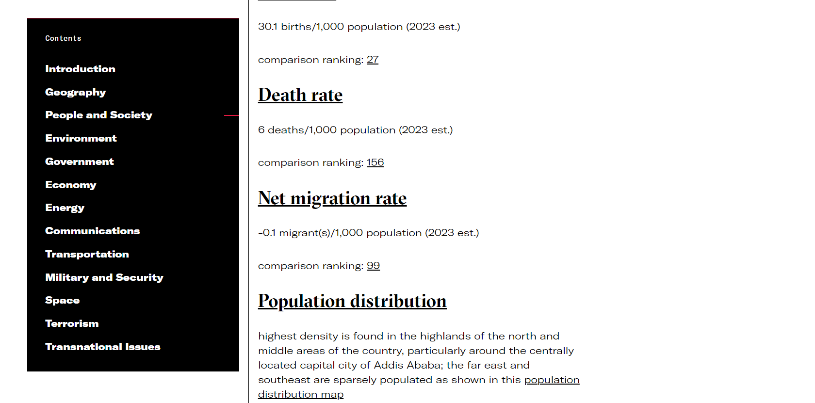 Обзор данных об Эфиопии на сайте The World Factbook