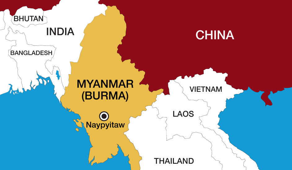 Наглядная граница Мьянмы и Китая