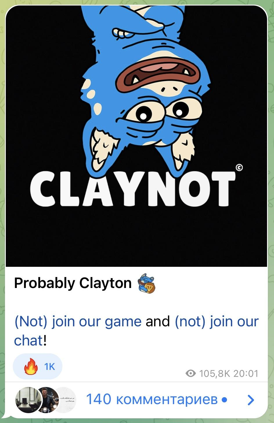 ТГ-пост от Clayton о партнерстве с Notcoin 