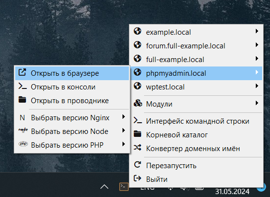 Запуск phpMyAdmin в браузере