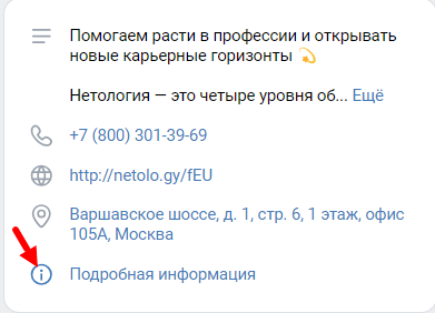 Пример информации о сообществе во ВКонтакте