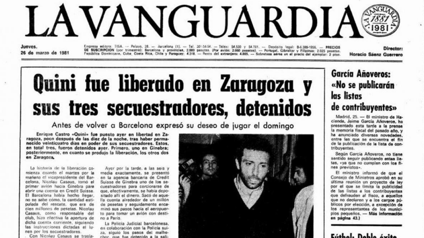 Новость об освобождении Кини, 26 марта 1981 года. Фото Lavanguardia