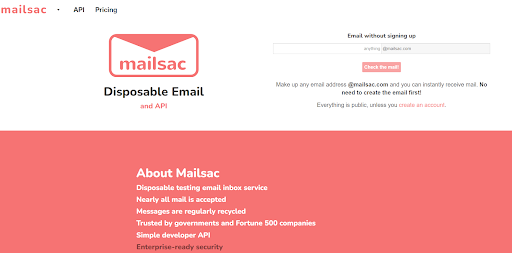 Генератор временной почты Mailsac